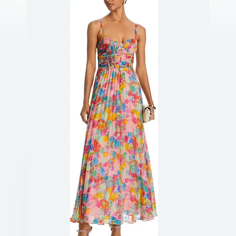 AQUA x Kerri Rosenthal Pink Watercolor Metallic Maxi Prom Dress